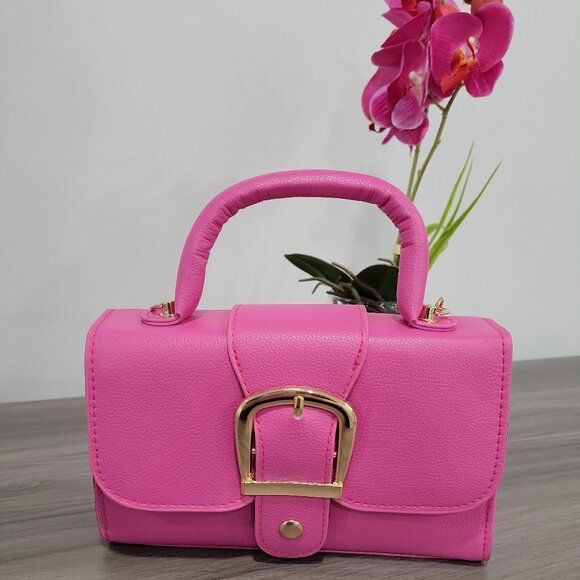 Trendy Pink Retro Style Buckle Small Handbag Purse w/Detachable Mini coin purse - Picture 4 of 9